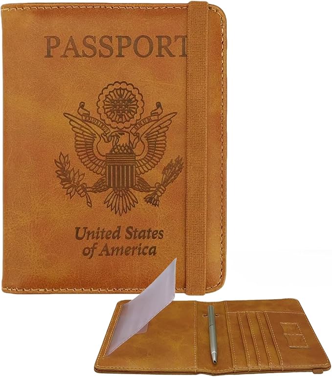 WALNEW Passport Holder for Travel, RFID Passport Cover Wallet for Women Men, PU Leather Passport Book Card Holder Case with Pen (Upgraded, Upgraded-Brown)