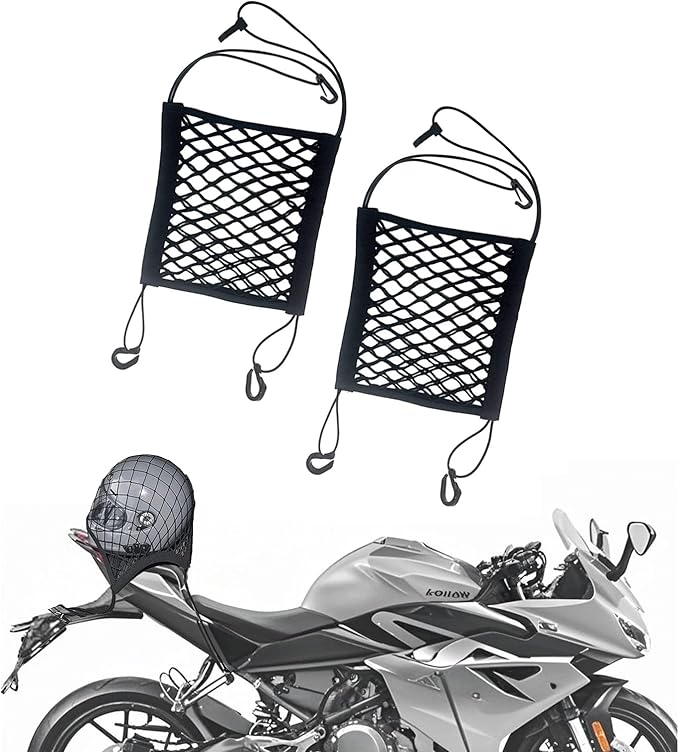 ZMD 2PCS Upgrade Cargo Net for Motorcycle Helmet Storage, 9.8"X11" High-Elastic Double Layer Bungee Net with 8 Hooks, Small Cargo Net for Bikes, Electric Bikes, Scooters, Motorcycles