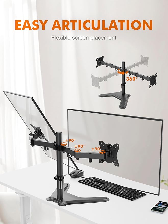 GRIFEMA Two Monitor Stand for 13-32'' LED/LCD Inch, Support 2 Monitors, Monitor Arm Height Adjustable, Tilt, Rotate, Rotate, Cable Management, up to 10 kg, VESA 75/100 mm