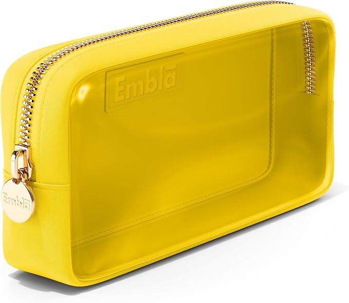 Embla Medium Clear Makeup Bag Travel for Toiletries Cute Make Up Nylon Organizer Pouches Quart Size Cosmetic Bags for Women Girls Zipper Toiletry Skincare Pouch Organizer for Purse Yellow