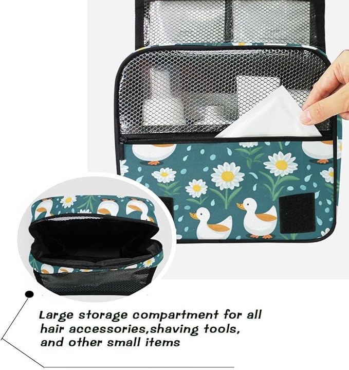 Hanging Travel Toiletry Bag 649 Duck Green Flowers Kit Makeup Case Cosmetics Organizer for Men Women