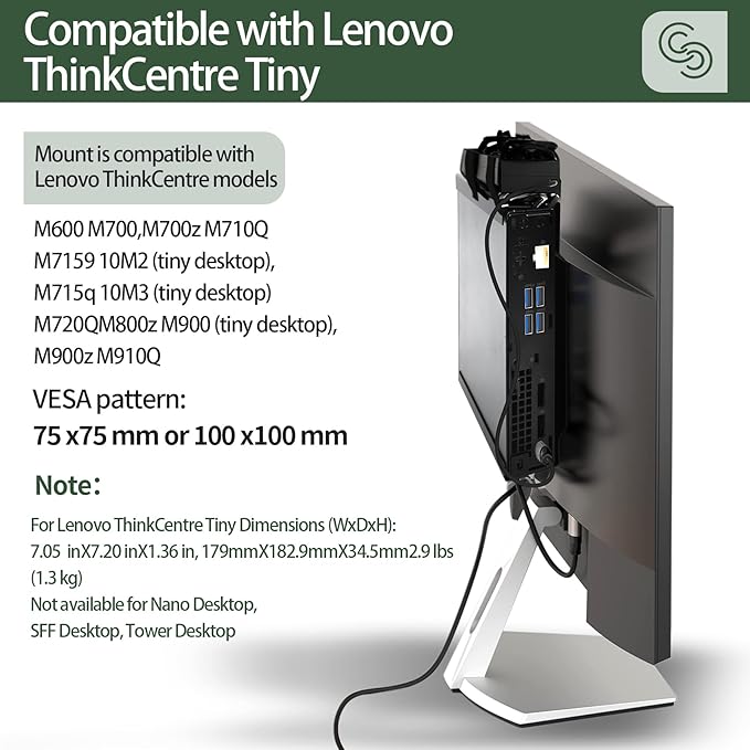 2 Pack Mini PC Mount Compatible with Lenovo ThinkCentre Tiny, Wall VESA and Under Desk Mount for Lenovo ThinkCentre Tiny Desktops M600 M700 M710Q M715q M720Q M800z M900 M910Q Mini Desktop Bracket