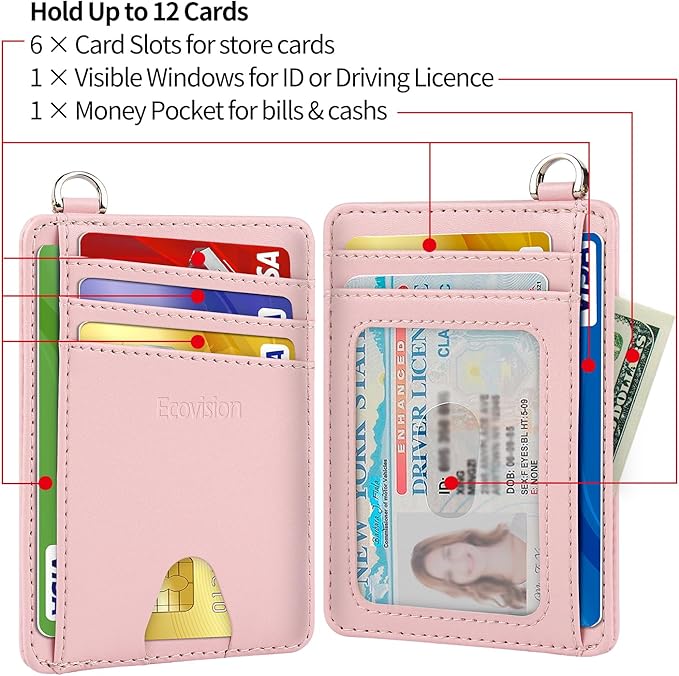 EcoVision Slim Minimalist Front Pocket Wallet, RFID Blocking Credit Card Holder Wallet with Detachable D-Shackle for Men Women