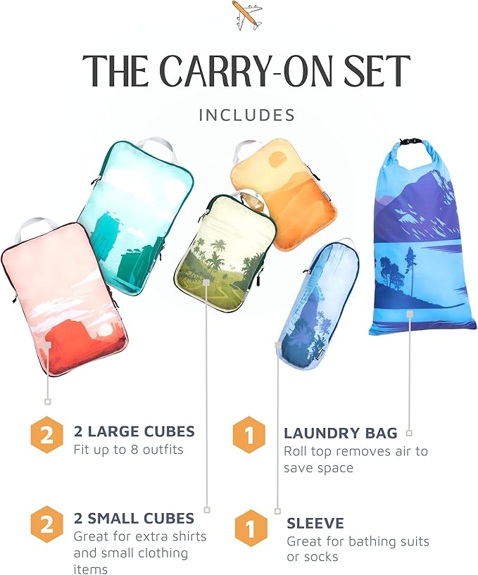 Compression Packing Cubes for Travel, 6-Piece Lightweight Packing Cubes Set for Carry-On Luggage & Backpacks – TRIPPED Travel Gear (Getaways)