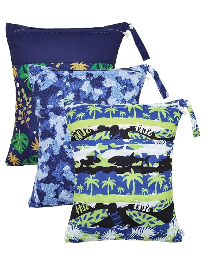 babygoal Hawaii Wet Dry Bags 3 Pack, Waterproof Travel Bags for Swimsuits, Beach, Pool, Gym,Food Storage and Wet Clothes,3LN41-B