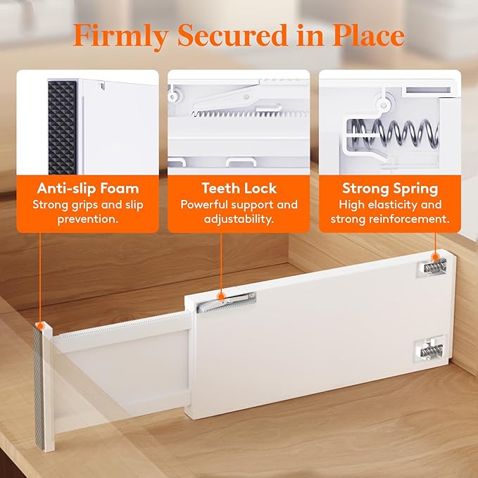 Lifewit 16 Pack 5" High Drawer Dividers 34-56cm/13.5-22" Adjustable Drawer Organizer for Clothes/Utensils, Expandable Drawer Separator in Dresser/Kitchen/Bedroom/Office Organization & Storage White