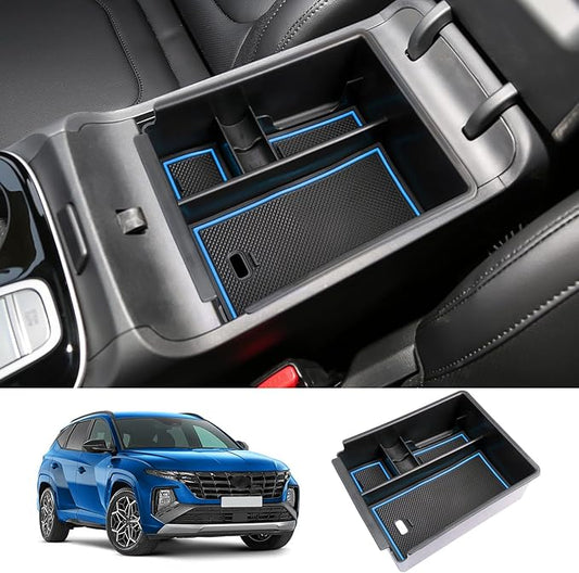 LUWU 2025 2026 Hynudai Tucson Center Console Organizer 2022-2026 Tucson NX4 Armrest Storage 2026 Tucson Console Organizer Tray Tucson SE/SEL/XRT Armrest Organizer 2025 2026 Tucson Accessories (Blue)