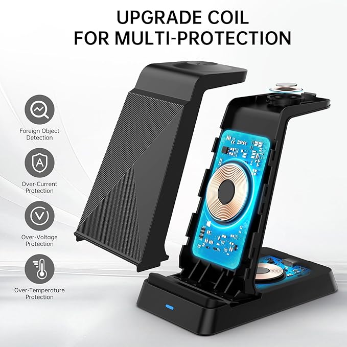 2026 3 in 1 Charging Station Fast Charging for iPhone,Wireless Charger for iPhone 17 16e 16 15 14 13 12 11 X Pro Max & Apple Watch - Wireless Charging Station for AirPods 4 3 2 Pro