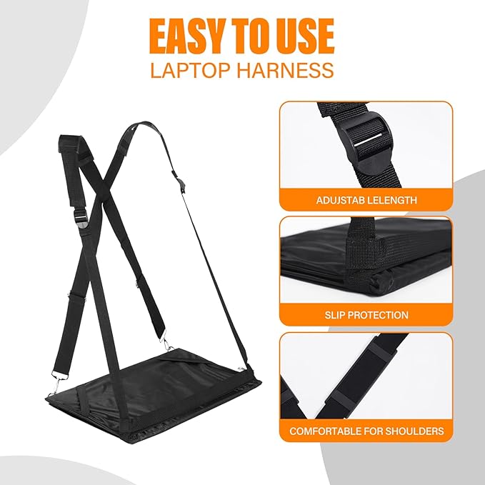 Laptop Harness - Wearable Laptop Stand for Up to 17" Laptops, Tablets & E-readers - Adjustable Straps, Includes Memory Foam Mouse Pad