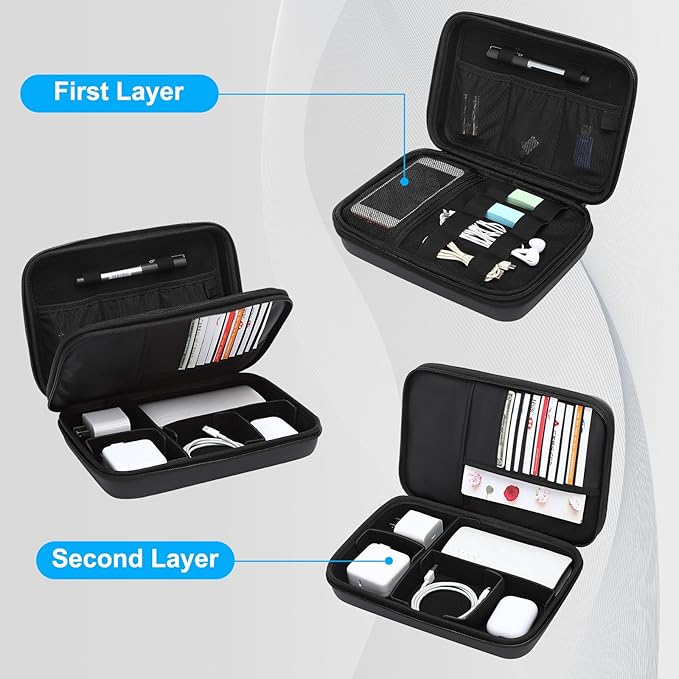 MOSISO Electronic Organizer Travel Case, Double Layer Accessories Case for Charger, Phone, Earphone, Mouse and Other Accessories, Waterproof Electronic Storage Bag with Handle, Black
