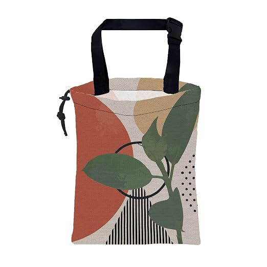 Car Garbage Bag Vintage Ink Floral and Geometric Drawstring Car Trash Bag Hanging for Back Seat with Adjustable Buckle Canvas Vehicle Trash Can Easy-to-Install