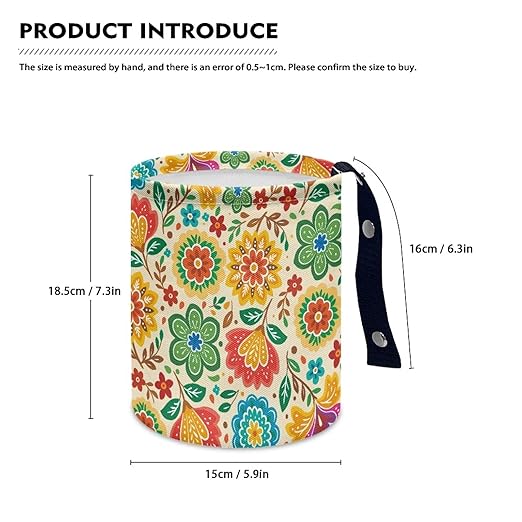 Tropical Rainbow Flowers Car Trash Can Collapsible Auto Waste Basket Container with Adjustable Strap Waterproof Auto Storage Box Travel Accessories