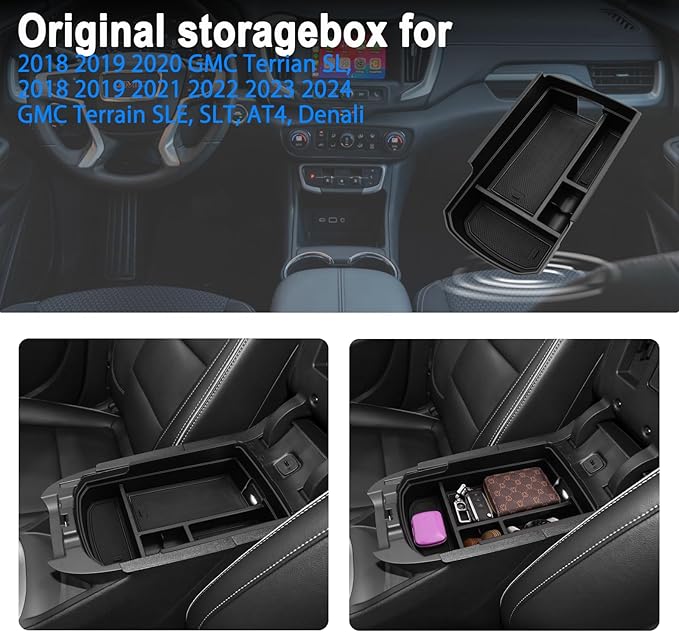 SHAOHAO 2024 GMC Terrain Center Console Organizer for 2018-2024 GMC Terrain Accessories Terrain SL, SLE, SLT, AT4, Denali Secondary Storage Insert Tray Pallet 2024 Terrain Interior Accessory