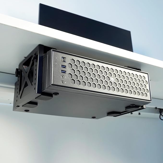 Monzlteck Adjustable Under Desk PC or NAS Mount Bracket Holder，Compatible with Desktop NAS(Network Attached Storage),CPU,UPS,Small Form Factor Desktop Tower.Xbox Series x,OptiPlex7000/7010