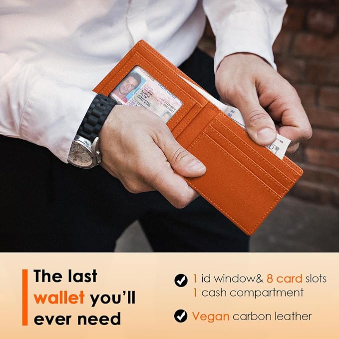 RUNBOX Wallet for Men Slim Leather Bifold RFID Blocking Minimalist Front Pocket Design with Gift Box