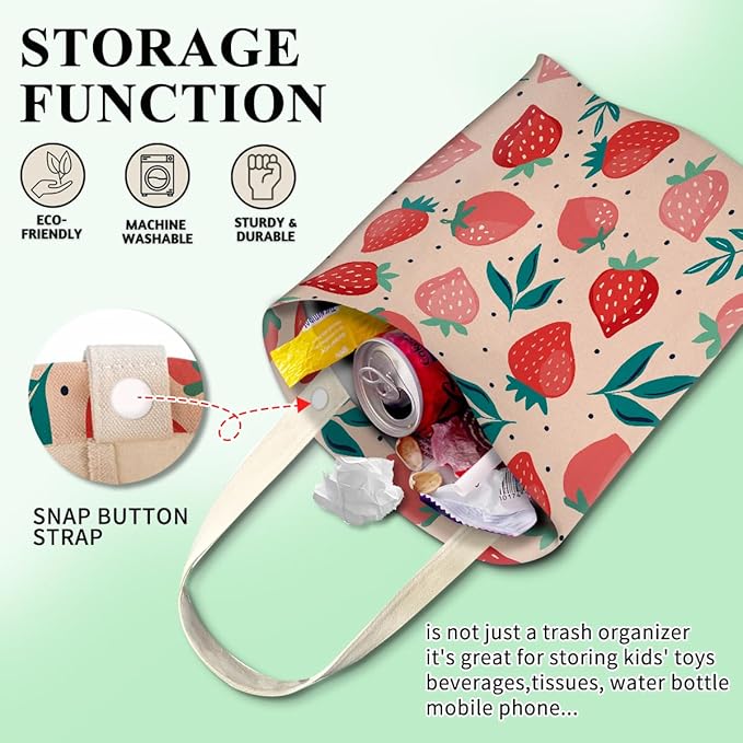 Car Trash Can, Cute Hanging Organizer and Storage Bag, Trash Bin for Vehicle, Travelling, Camping - Pink Strawberry