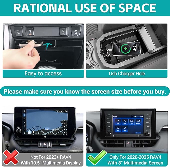 3PCS Center Console Organizer Tray Compatible with 2019-2025 Toyota RAV4 RAV-4 & Prime Accessories, Insert Gear Shift Divider Slot & Armrest Storage Box & Dash Organizer (ONLY Fit 8" Screen)