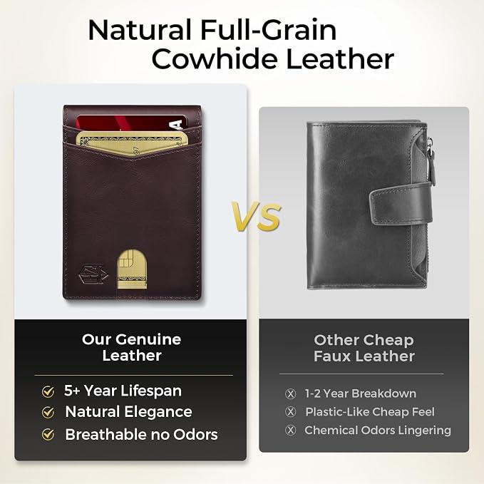 Zitahli Genuine Leather Wallet for Men 12 Card Slim Mens Wallets Bifold RFID Blocking with Money Clip & ID Window Thin Minimalist Card Holder Wallet with Gift Box