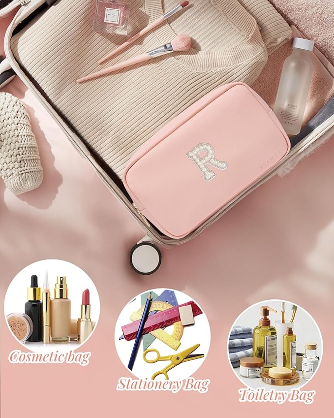 VLANDO Unique Pink Makeup Bag Travel Toiletry Bag Skincare Bag Gifts Ideas for Women Birthday Gifts for Girl Sister Pearl Makeup Pouch Makeup Storage Bag R