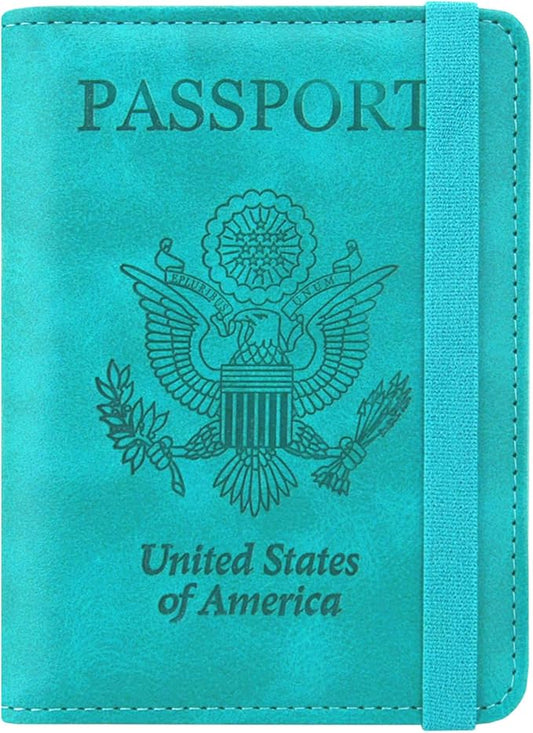 ACdream Passport and Vaccine Card Holder Combo, Cover Case with CDC Vaccination Card Slot, Leather Travel Documents Organizer Protector, with RFID Blocking, for Women and Men, C - Sky Blue, Fashion