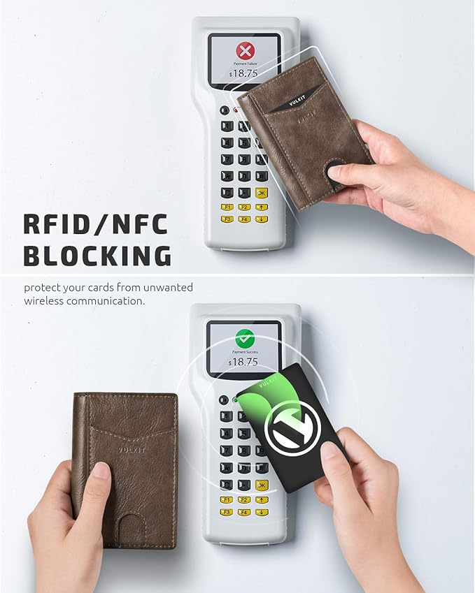 VULKIT Bifold Front Pocket Slim Wallet RFID Blocking Minimalist Thin Leather Credit Card Holder Wallet for Men and Women Mocha