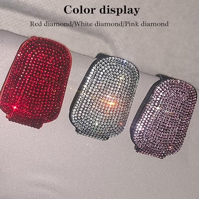 ACODABLEM Bling Car Glass Holder Sun Visor, Bling Crystal Rhinestone Sunglasses Magnetic Holder Mount Universal Eyeglasses Hanger Clip, Ticket Card Clip for Car, Car Sun Visor Accessories (Red)