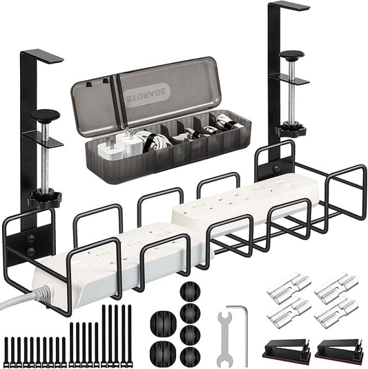 OneLeaf Under Desk Cable Management Tray - No Drill Wire Management Rack for Office, Computer Desk Accessories with Cable Organization