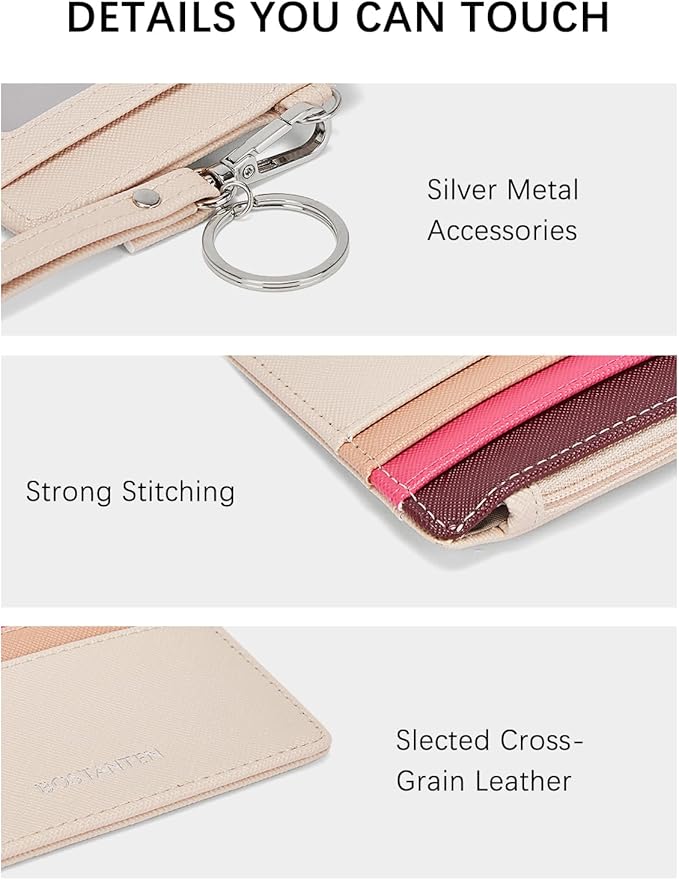 BOSTANTEN Small Wallet For Women RFID Leather Credit Card Holder Slim Wristlet Keychain Wallet With Zipper Pocket