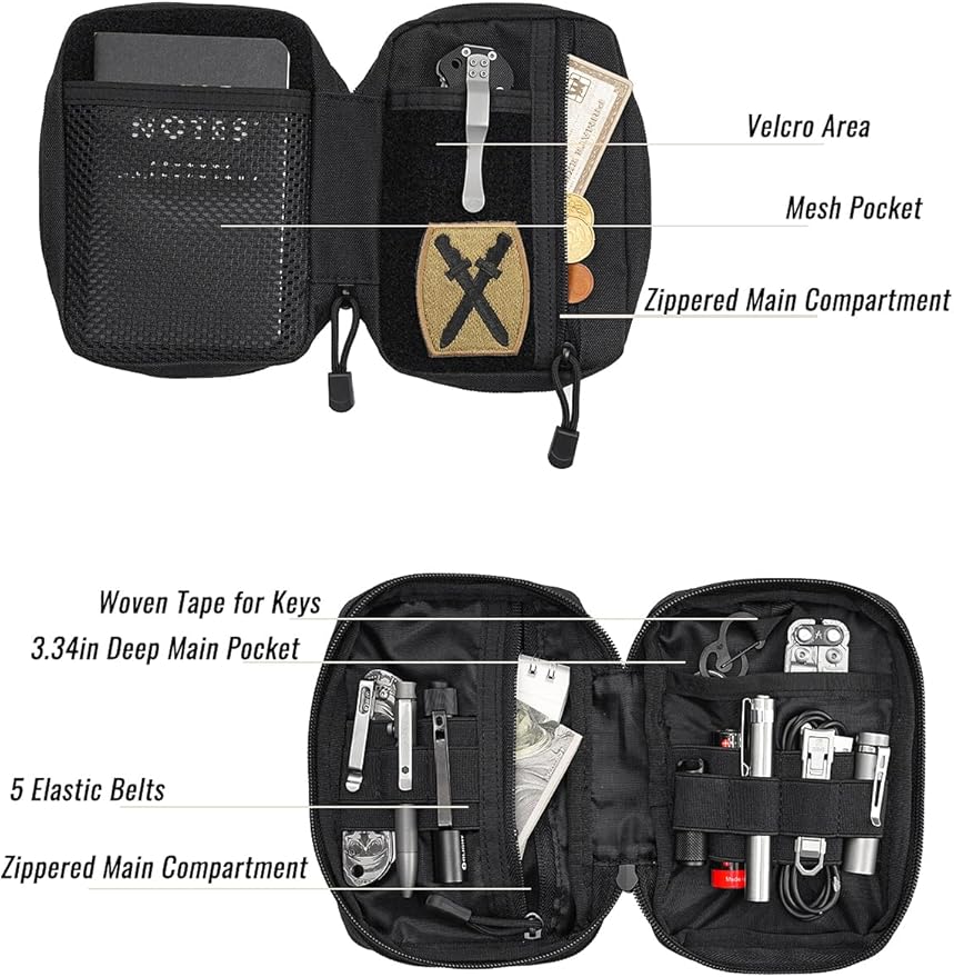 Sayram SP5 EDC Pouch, Pocket Organizer, Small Pocket Organizer with Patches Area, EDC Pouch Organizer with 6 Pockets for EDC Gears, Zippered Multitools Organizer Utility Pouch Tool Bag, Black