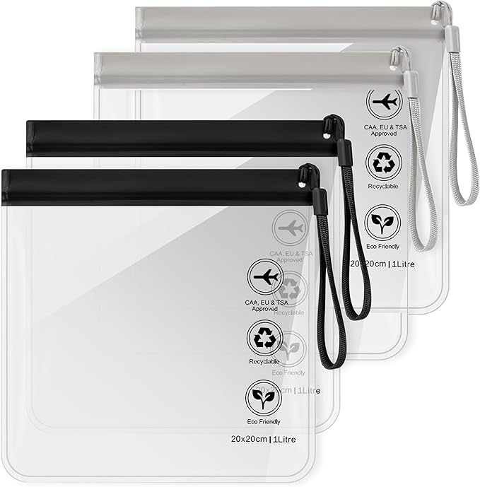 Caija-H 4Pcs Reusable TSA Approved Security Clear Toiletry Bag-Quart Size Travel Bag Tsa Approved for EU UK & US Carry-on Regulations Security Travel Bags for Liquids, Leakproof Travel Accessories