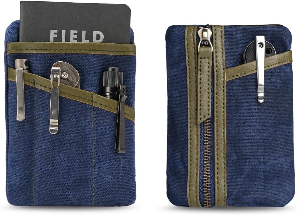 Sayram SP6 EDC Pouch, Waxed Canvas Compact Pocket Organizer, EDC Pocket Pouch for Men, Zippered Pocket Pouch, Mini EDC Organizer for Everyday Carry, Multitool Organizer Pouch (Oil Wax Dark Blue)