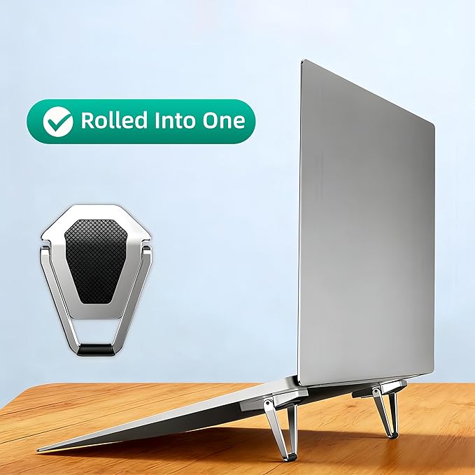 (2 PK/4Pcs) Laptop Stand Foldable & Portable Zinc Alloy Laptop Riser with Anti-Slip Pads Ergonomic Height Adjustment for 12-20 Inch Laptop to Reduce Neck Strain & Improve Cooling