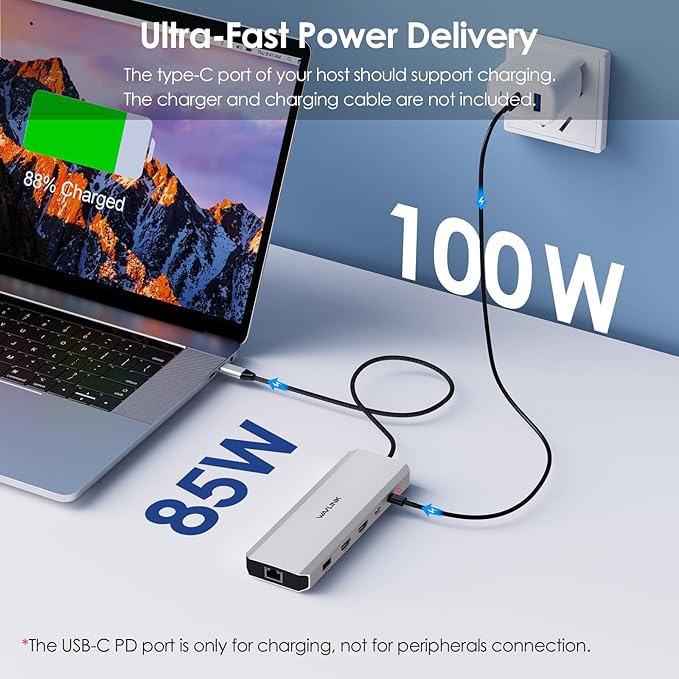 Laptop Docking Station, WAVLINK 10Gbps Docking Station with Dual HDMI, 100W PD in, 10Gbps USB-A/C 3.2, 5Gbps USB-A, USB2.0, Gigabit Ethernet for Dell/HP/Lenovo etc, Windows Systerm Computer Only