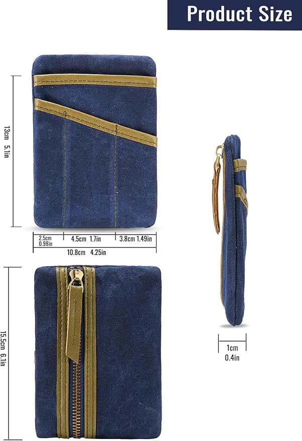 SP4 Waxed Canvas Compact EDC Pocket Organizer, Zippered Pocket Pouch for Men, Mini EDC Organizer for Change, Notebook, Tactical Pen, Flashlight
