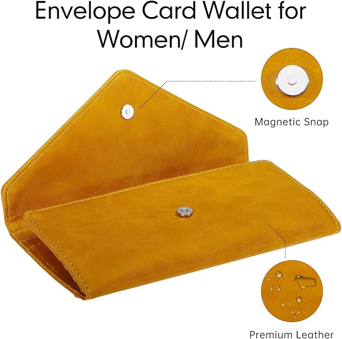 RFID Credit Card Holder Wallets, Envelop Style, Vegan Leather, 2 ID Windows, 1 Coin Pocket, Long Clutch, Ginger