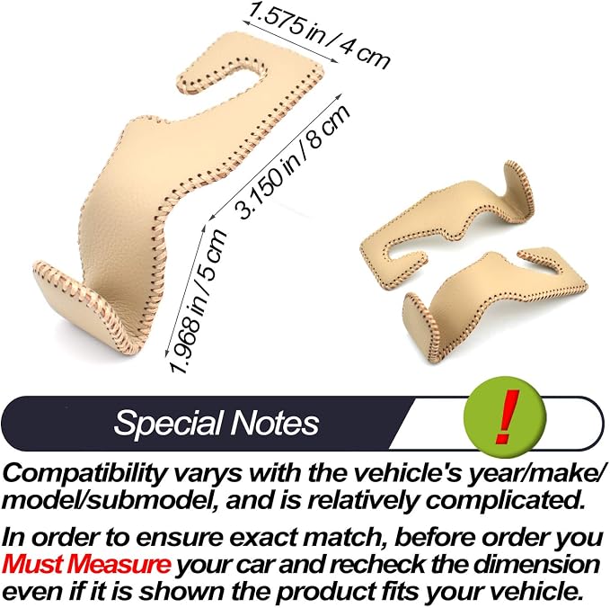 MECHCOS Car Seat Headrest Hooks for Car Back Seat Organizer Hanger Storage Hook Holder for Car SUV Organization Purse Shopping Groceries Bag Handbag, Beige, 2 Pack