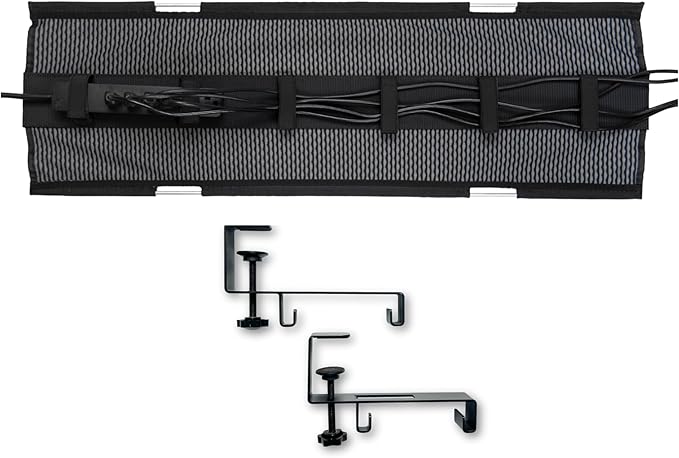 PERFECT POSTURE Mesh Cable Organizer – Clamp-Mounted Under Desk Cable Management, Flexible Mesh, Easy-Access Design, & Standing Desk Compatible – 38” (Gray)