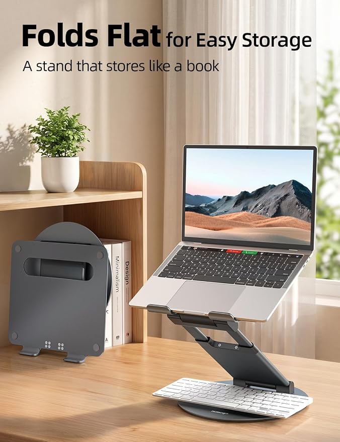 Nulaxy Telescopic 360 Rotating Laptop Stand for Desk Adjustable Height Swivel Pull Out Design Ergonomic Laptop Riser Standing Desk Converter Fits All 10-17" Laptops Computer MacBook, Gray