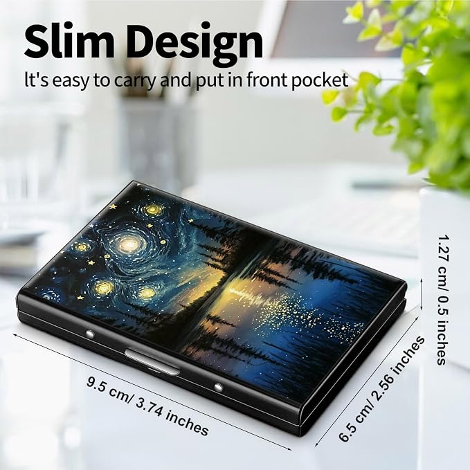 Metal Wallet, Credit Card Holder for Women Men Girls, RFID Blocking Aluminum Wallet Slim Hard Case, Mini Travel Wallet, ID Card Holder Business Card Case,Art Starry Night