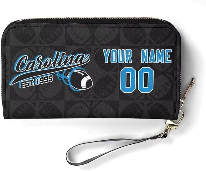 Custom Sports Team Zip Organizer Wallet-Personalized PU Leather Wallet with Name Number,Multi-Card Slots,Wrist Strap,Fan Gift for Men Women.