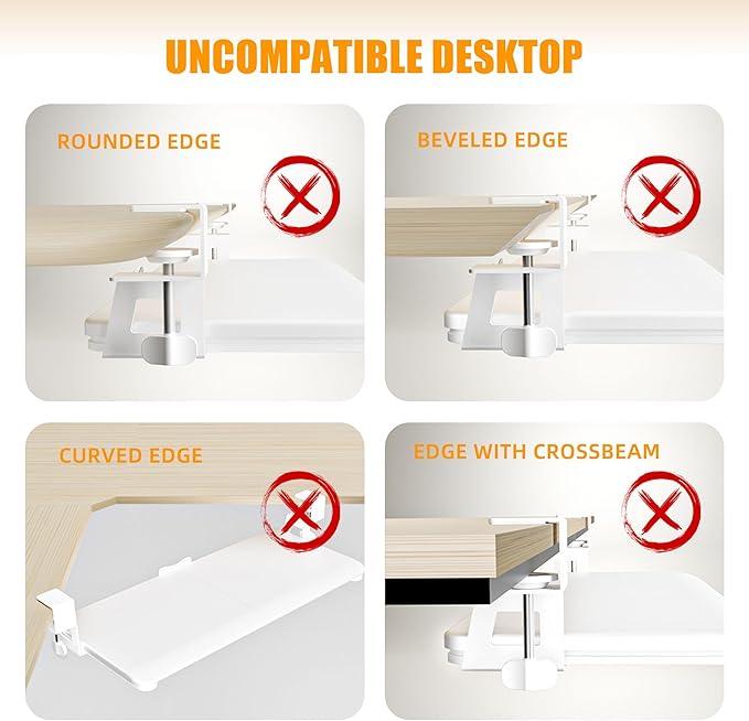 Keyboard Tray Under Desk, Pull Out Keyboard Tray with C Clamp Mount, 25.6" (29.7" Including Clamps) x 11.8" Slide-Out Platform Computer Drawer for Typing, Keyboard & Mouse Tray, White