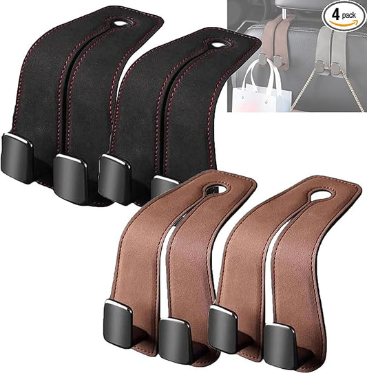 Car Purse Hooks, Car Hooks for Headrest, Leather Metal Car Hangers for Seat Double Hook, Multi-Functional Car Headrest Hook for Purses, Handbags
