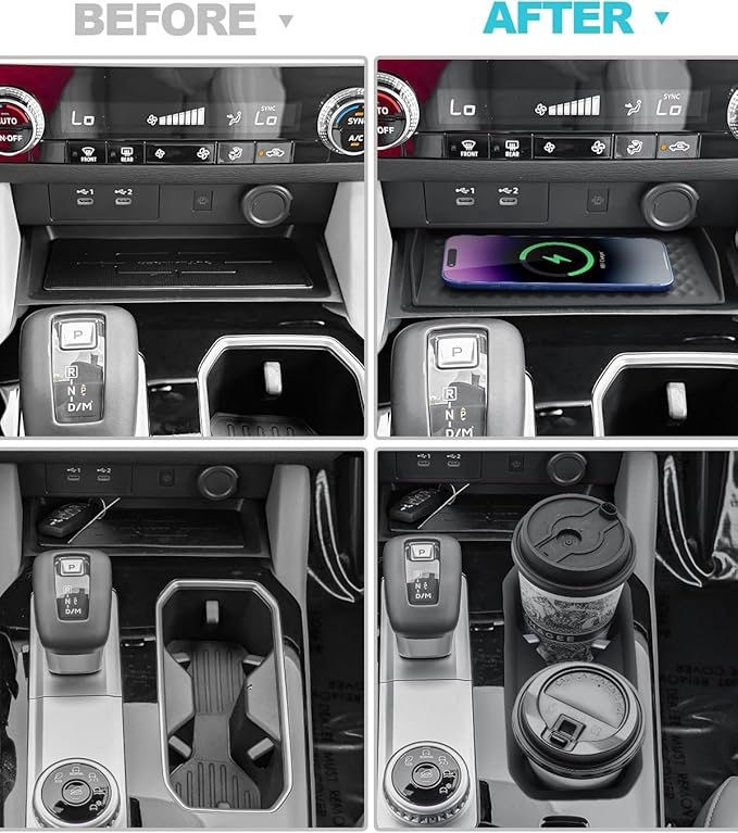 CDEFG 2Pcs for 2025 2026 Mitsubishi Outlander Center Console Organizer for 2025 2026 Mitsubishi Outlander Accessories Wireless Charging Cover & Cup Holder (for Gas Version Only)