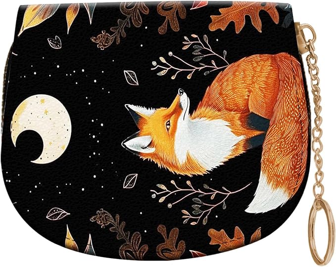 Women's Slim RFID Wallet – Compact Leather Card Holder Wallet for Women, 9 Card Slots RFID Blocking Credit Card Organizer, Small Travel Wallet - Cute Fox Moon with Plants