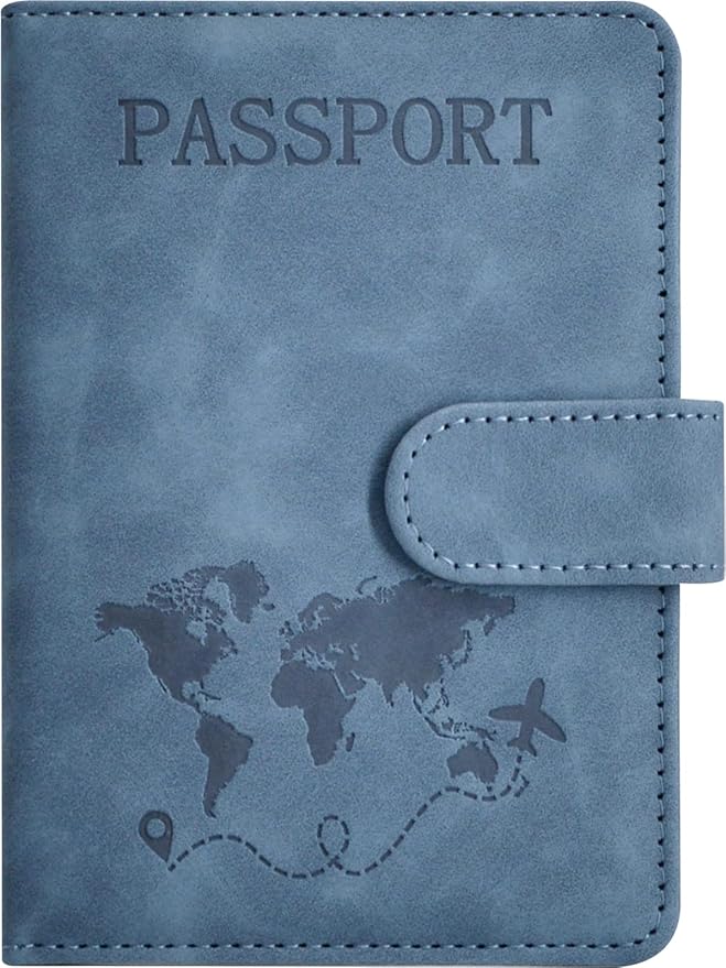 Passport Holder, Passport Cover with Credit Card Slot and Boarding Pass Slot Combo, Passport Wallet Case Book Travel Must Have, RFID Blocking Leather Travel Accessories, Navy Blue