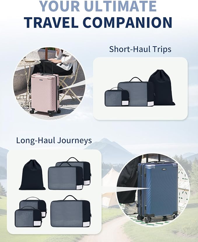 ECOHUB 6 Set Packing Cubes for Travel Durable Suitcase Organizer Bags Set with Personalized Tag Travel Essentials with Shoe Bag Traveling Accessories for Luggage Machine Washable, Navy Blue