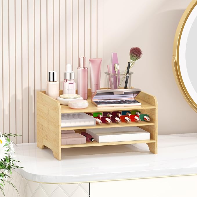 Desk File Organizer 4-Tier Desktop Paper Mail Organizer Document Holder for Home Office Supplies, Office Desk Accessories & Workspace (Nature)