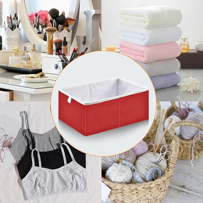 Crimson Red Solid Color Storage Baskets, 15.75x10.63x6.96 inch Foldable Decorative Fabric Storage Bins, Closet Organizer for Shelves, Clothes, Books & Bedroom Organization