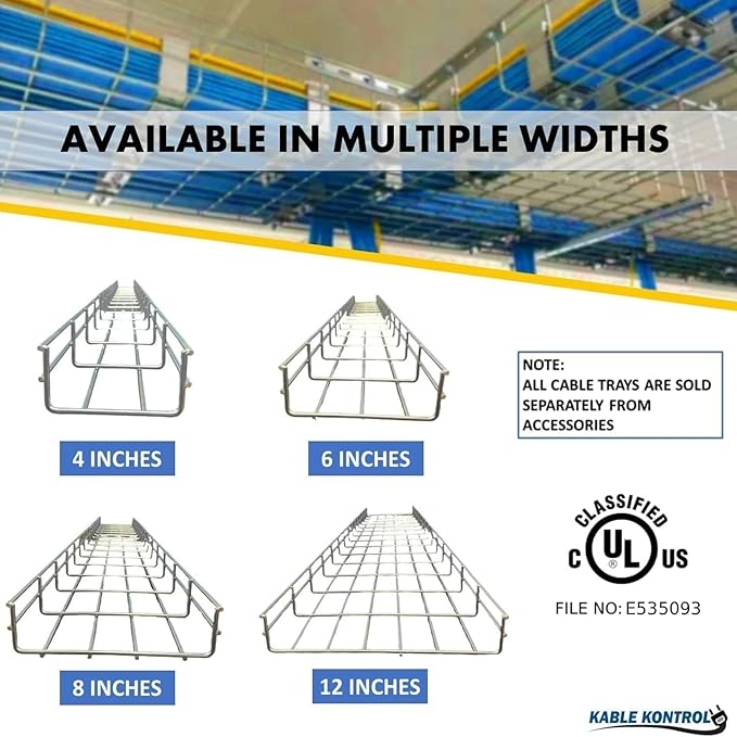 Kable Kontrol Tray Covers – 4" Wire Mesh Cable Tray Cover - Wire Mesh Tray Cable Management Rack Cable Basket, Zinc Plated Steel NEC Approved for Network, Fiber Optic, Cabling Accessory