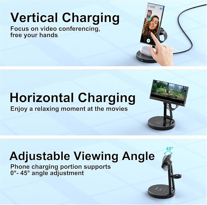 Wireless Samsung Charger | 3-in-1 Charging Station for Samsung Galaxy S25/S24/S23/S22 and Apple Watch 7/6/5/AirPods | MagSafe Charger for iPhone 16/15/14/13/12 |Compatible with Apple Watch and AirPods